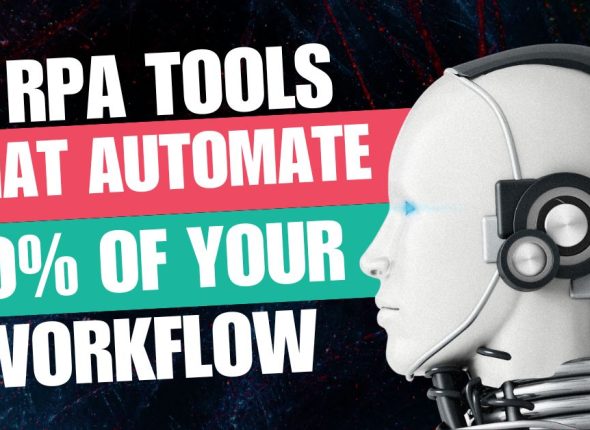 Illustration showing top tools for robotic process automation (RPA tools list) that automate 80% of business workflows, featured by RPA Quest.