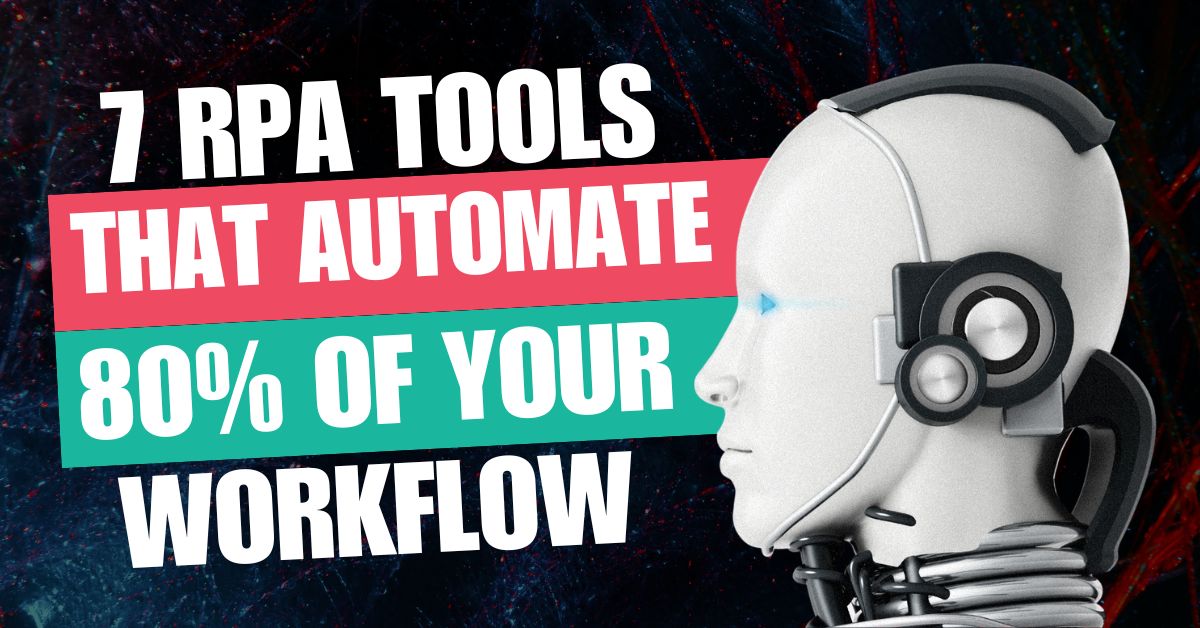 Illustration showing top tools for robotic process automation (RPA tools list) that automate 80% of business workflows, featured by RPA Quest.